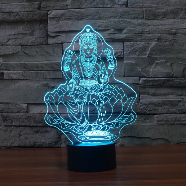 Beautiful 3D Buddha LED Night Light with USB Touch Table Lamp as Decoration Christmas Holiday Lights Four hand figure of Buddha.