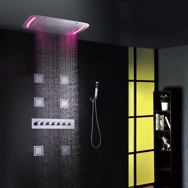 Thermostatic Shower Faucet Set Modern Luxury European Style Large Touch Panel LED Shower Head Waterfall Rainfall Bathroom Shower