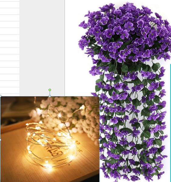 Simulation Wisteria hanging basket simulation Violet wall hanging wedding decorations +5 M copper lamp