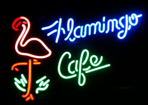 Flamingo Cafe Real Glass Neon Light Sign Bar Pub