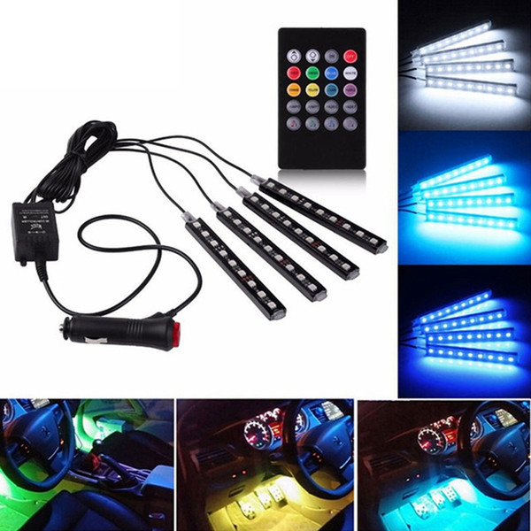 Edison2011 4 In 1 Car Inside Atmosphere Lamp 36 LED Interior Decoration Lighting RGB LED Wireless Remote Control 5050 chip DC 12V