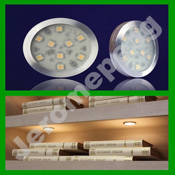 DHL 12pcs 1.8W 9-5050 SMD LED High Bright 120LM Under Cabinet Lighting Puck Lamp + 4pcs 12V 0.5A 6W LED Driver with a 304 Switch ON/OFF