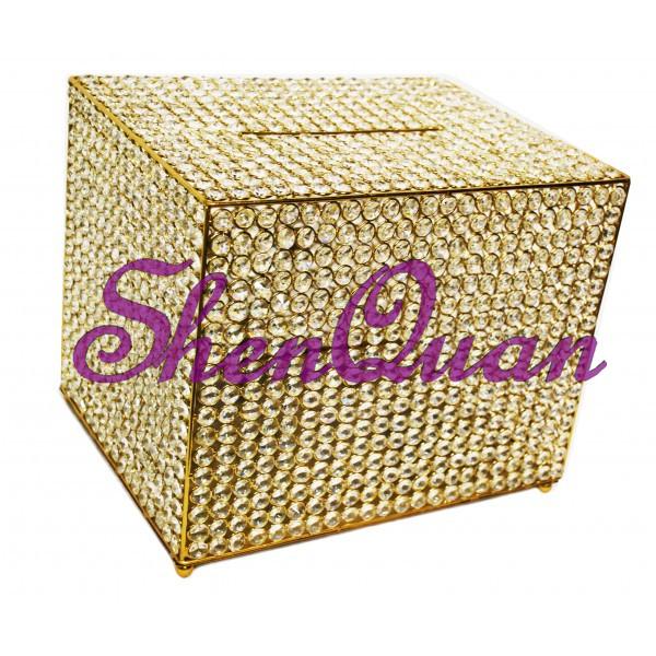 New Design Factory Supply 30*40cm crystal iron money box for wedding,Metal Cash Box For wedding party Cash Money Cabinet