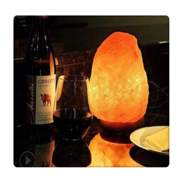 110V Dimmable Hand Crafted Natural Crystal Himalayan Salt Lamp with Wooden Base 7W Bulb and Power Cord