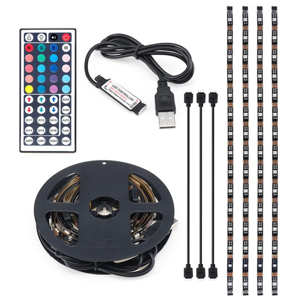 4PCS 50CM Non Waterproof Colour Change USB Power RGB LED Strip Light 5050 SMD Computer TV PC Backlight Light Remote Control