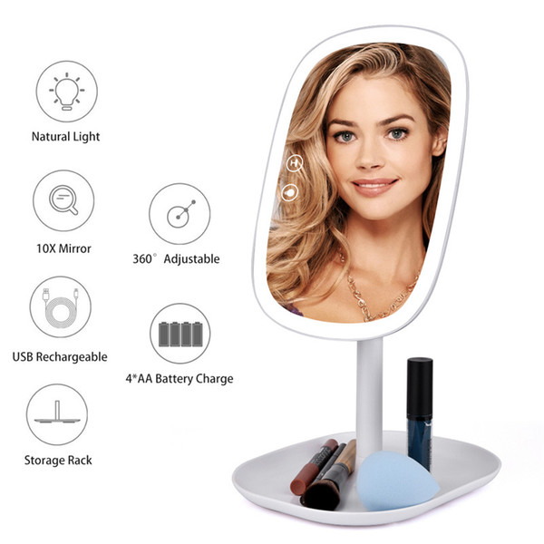 47 LED Lights 360 Rotating Desktop Mirror Touch Screen Makeup Mirror Professional Vanity Mirror Beauty Adjustable Countertop