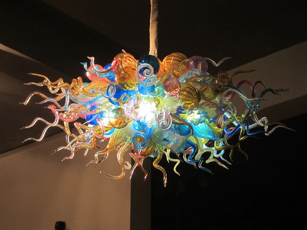 Elegant Tiffany Stained Glass Chandelier LED Light Source Modern Art Decor Handmade Blown Galss Hanging Chain Chandelier