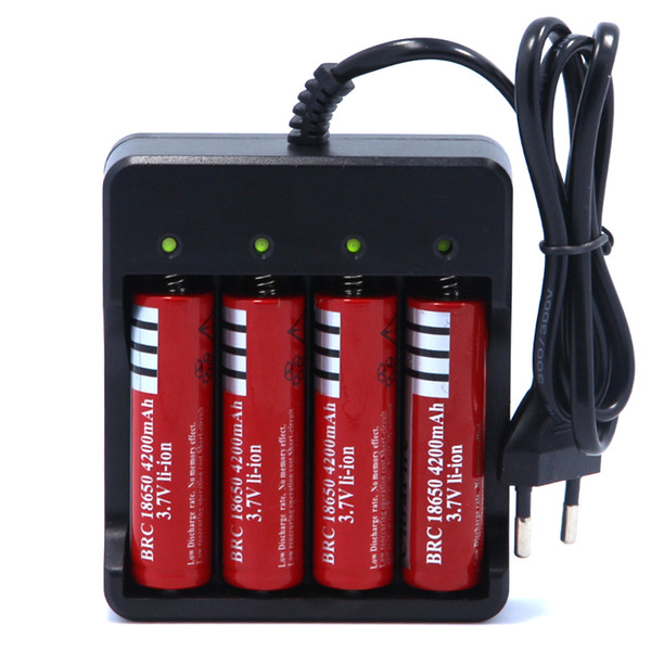 NEW EU US 4 Slots Intelligent Battery Charger with short circuit protection & 4 x 18650 lithium-ion Li-Ion rechargeable battery