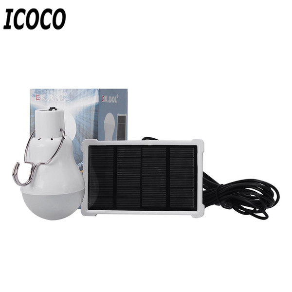 Wholesale- ICOCO 1500mah Lithium Battery Rechargeable Solar Powered LED Bulb Lamp+Solar Panel for Fishing Camping Home Emergency Light