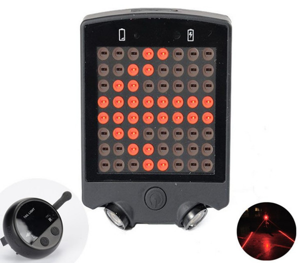 Bicycle Emergency Lights 64 LED Laser Rear Tail Light USB Rechargeable With Wireless Remote Bike Turn Signals Safety Warning Light LLFA