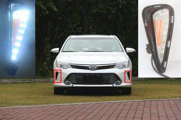 Wholesale- 2pcs LED Auto DRL Daylight Car Daytime Running Lights Head Lamp Cover For Toyota Camry 2015 2016 With Turn Signal Lamp