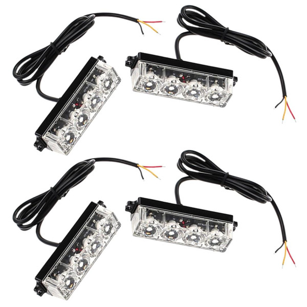 4x12/24v Black Recovery Strobe 4LED Lights Orange Grill Breakdown Flashing Lamp red and blue