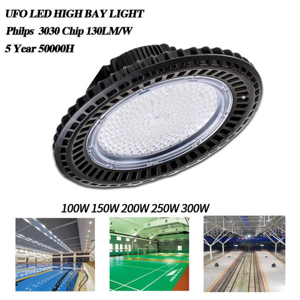 2019 LED High Bay UFO Light 100W 150W 200W 250W 300W Waterproof Black Circular Lamp Factory Warehouse 110V 220V Overhead Luminaire