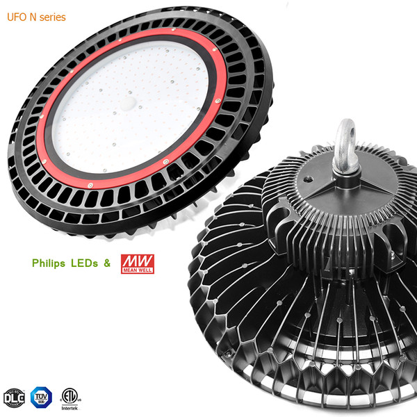 TUV DLC 100W 120W 150W 200W UFO High Bay Light Fixture 5 Years Warranty 60 90 Beam Angle Factory Warehouse Shop Industrial Light