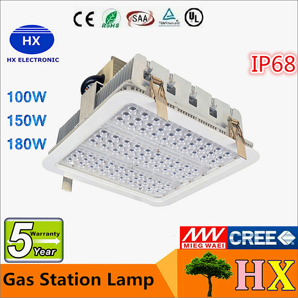 Super Bright 100W 150W 180W Explosion proof LED canopy lights IP68 waterproof 18000LM GAS Station warehouse lamp AC85-265V + MEANWELL driver