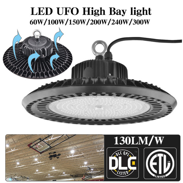 100W 150W 200W UFO High Bay LED Lights 5000K Bright White, Industrial Highbay Light, Warehouse Light Fixtures, AC 90-277V, ETL