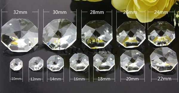 grade AAA Quality Transparent 24mm 26mm 28mm 30mm Glass Crystal Octagon Beads With 2 Holes Free shipping