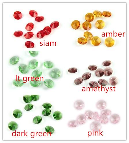 14mm octagon beads two holes siam,amber, lt. green,amethyst,dark green,pink,lt. sapphire each color 50pcs