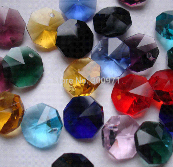 NEW ARRIVAL , 2000pcs/lot 15 colors mixed 14mm crystal chandelier glass octagon beads in one hole , wholesale FREESHIPPING