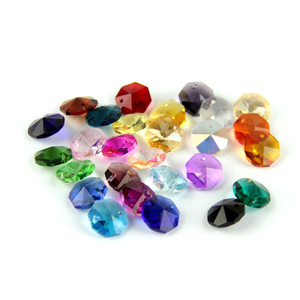 Free Shipping Mixed Color 14mm Octagon Crystal Beads With One Hole For Wedding Chandelier Pendant Beautiful