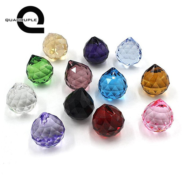 Quadruple 12pcs 30mm Multi-color Feng Shui Faceted Crystal Ball Prism Chandelier Hanging Crystal Decor