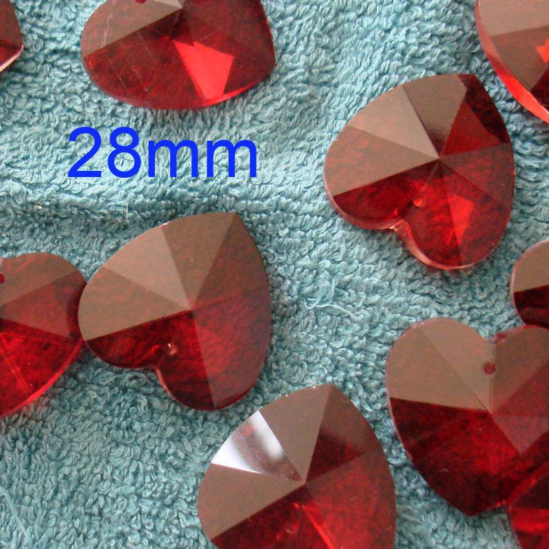 Wholesale-Free shipping ,20pcs/lot, 28mm in one hole, GLASS heart shape, RED color crystal heart pendant , HOT SALE!