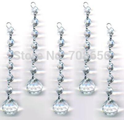 Clear 5 Pieces Diamond Hanging Crystal Garland Wedding Strand with 6 Beads and 20mm Ball Prism Pendant