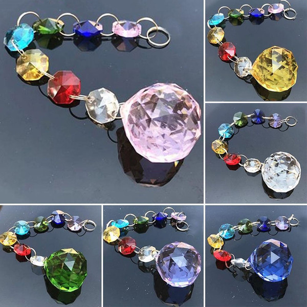 10PCS 20mm Ball Crystal Suncatcher Hanging Pendant Handmade Ornament Wedding Decor Rainbow Maker Prisms Pendant Feng Shui Christamas Decor