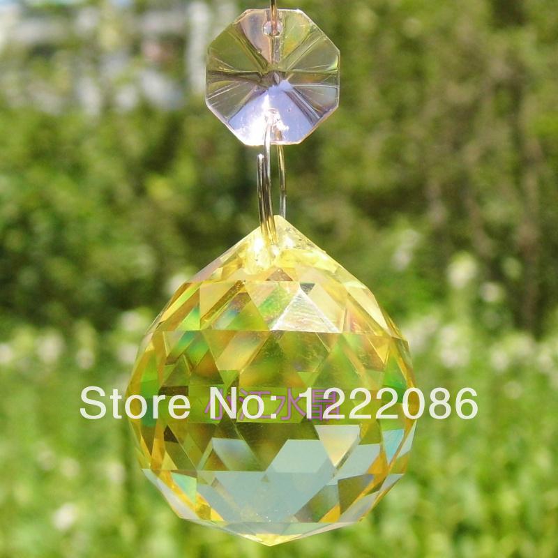 free shipping,5pcs/lot 40mm crystal yellow ball chandelier crystal prism suncatcher with rings on top