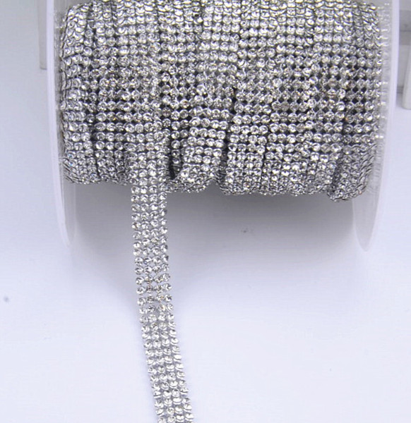 2mm 4rows 1cm width Crystal Clear Stones Silver Hot Fix Rhinestone Mesh Trimming Aluminium base Pasted Sew-on Net Drill