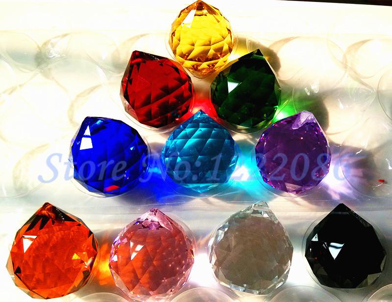 5pcs 30mm Mixed Color Crystal Faceted Ball Pendants Suncatchers (10 color choose)