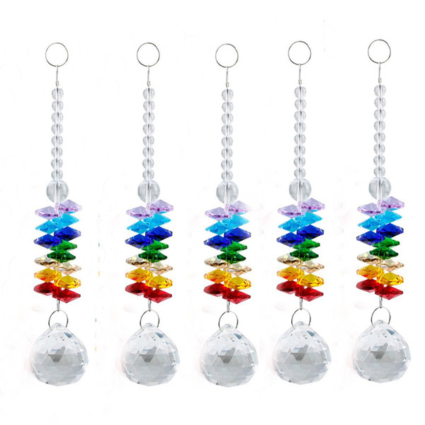 5PCS Crystal Ball Prism Rainbow Octagon Chakra Suncatcher Hanging Crystals Window Ornaments for Gift 20mm W024