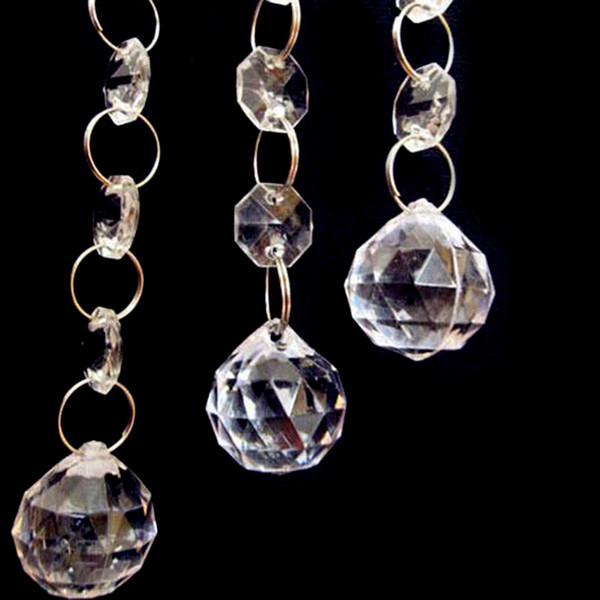 Quadruple 5pcs Crystal Spherical Droplets Bead Chain Chandelier Parts Prism Balls Pendant Wedding Party Lighting Decor