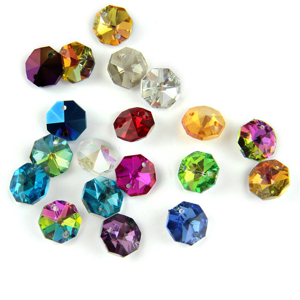 14mm Two Holes Mixed Color Glass Prism Beads For Domestic Bedroom Curtain Is Elegant Adornment Pendant