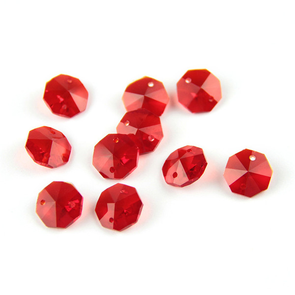 50pcs Red Two Holes 14mm Octagon Prism Beads For Family Bedroom Droplight Is Elegant Adornment Pendant