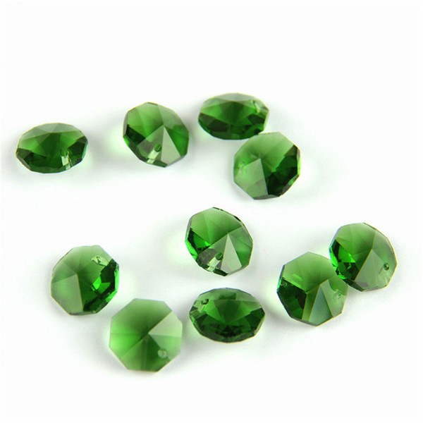 Free Shipping 14mm One Hole Dark Green Octagon Prism Beads Parts For Pendant Lamp Decoration Exquisite