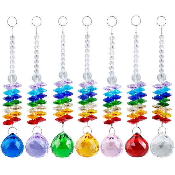 5PCS Chakra Glass Crystal Suncatcher 30mm Crystal Ball Prism Rainbow Octogon Beads Hanging Christmas Ornament W025-30mm