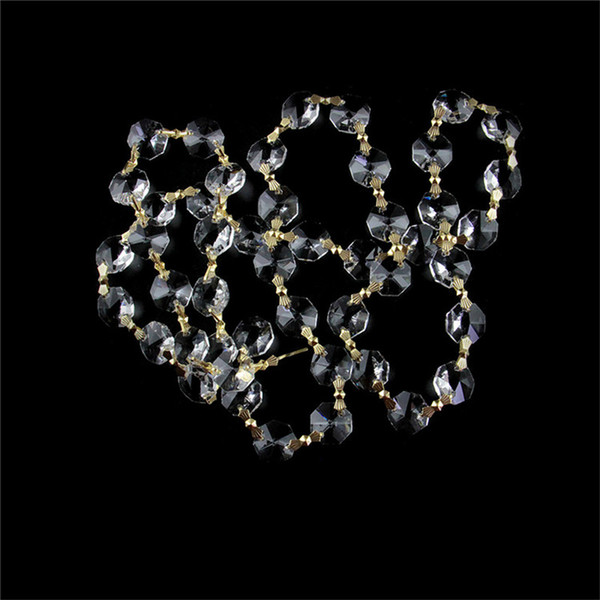 Clear 14mm Octagon Beads Garland Strand With Golden Butterfly Buckles For Home Ornament Fancy Free Shipping