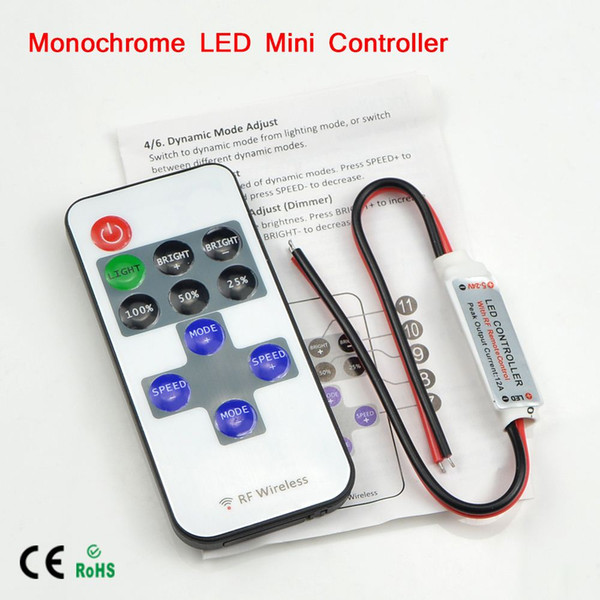 1Pcs Mini Wireless RF Single Color LED Dimmer DC 5V 12V 24v 11Key Remote Controller For LED Strip 5050 3528 2835 5630 Control