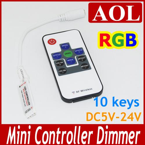 Mini Controller Dimmer 10keys Wireless RF Remote RGB LED strip Controller 5-24V for LED Strip 5050 3528