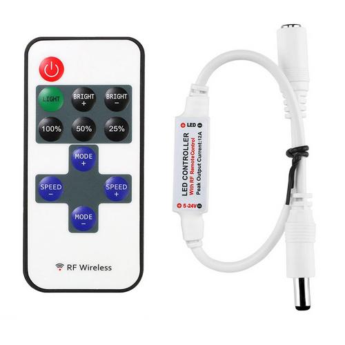 Mini Remote Controller for Single Color LED Strip Lights, RF Dimmer for 12 V DC LED Light Strips, 12A, Wireless Remote Control