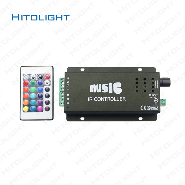 HITOLIGHT DC12-24V 12A Music Controller IR Remote Control Aluminum LED RGB Music Controller & for Audio Sound Sensitive for Strip Light