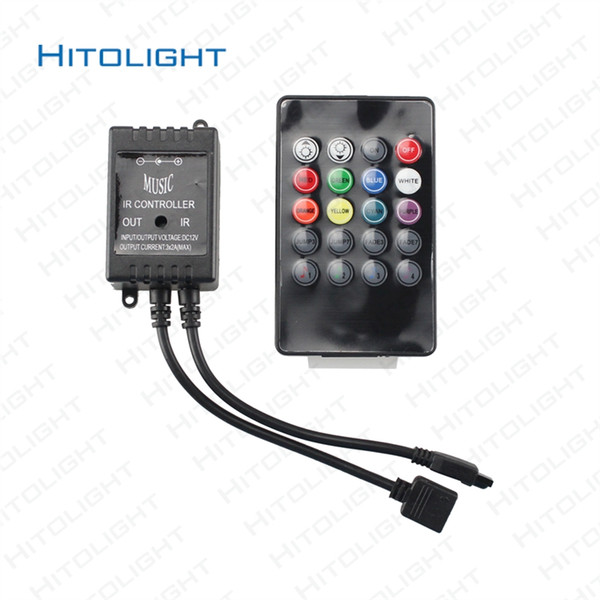 HITOLIGHT DC12-24V 6A LED RGB Music Controller Audio Sound Sensitive for LED RGB Strip with 20keys IR Remote for LED Ribbion Black