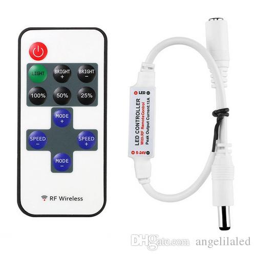 Mini Remote Controller for Single Color LED Strip Lights, RF Dimmer for 12 V DC LED Light Strips, 12A, Wireless Remote Control