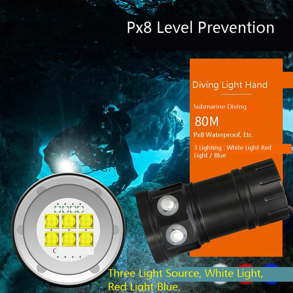 New Pattern 500W Major Photography Use Light Lamp Diving Flashlight Red Blue Light Light High-power Under Water 80 Meters IPX8