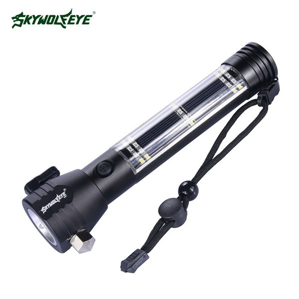 Skywolfeye Light Aluminium Alloy Led Flashlight Outdoors Solar Energy Security Hammer Fire Control Meet An Emergency Flashlight