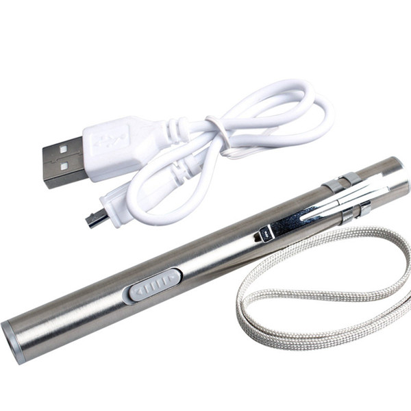 portable USB rechargeable LED flashlight waterproof Mini torch stainless steel flashlight torch usb light with USB Cable