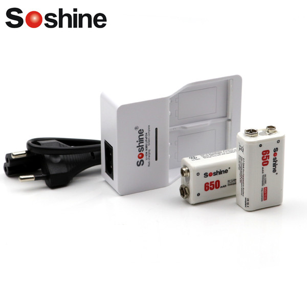 Soshine 9V battery charger bateria carregador quick charger + 2pcs 650 mah 9V battery lithium-ion polymer rechargeable battery