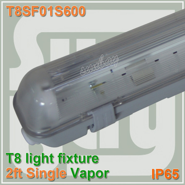 Free shipping 600mm Vapor Tight Lamp 2ft One Bulb T8 Fluorescent Light Fixture IP65 vapor