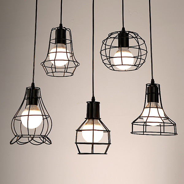 Retro Metal Lamp Shade Ceiling Shade Lamp DIY Lampshade Industrial Lamp Water Shape Cage Classic Black Nordic Bulb Cover